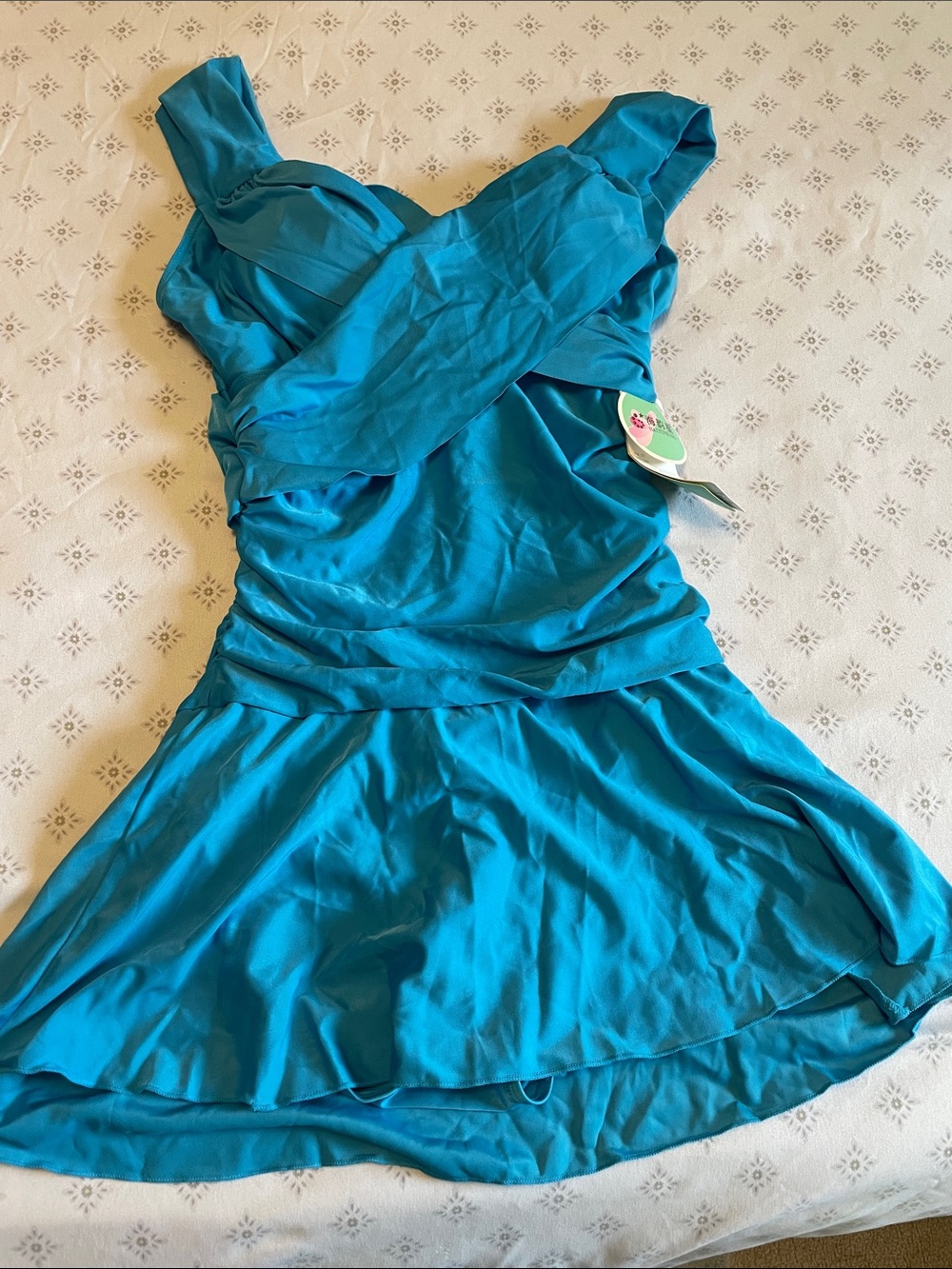 Women's One-Shoulder Swimdress in Teal with Flared Skirt